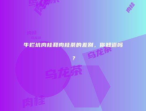 牛栏坑肉桂和肉桂茶的差别，你知道吗？
