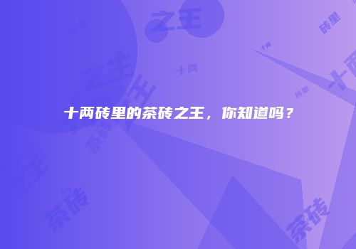 十两砖里的茶砖之王，你知道吗？