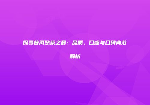 探寻普洱熟茶之最：品质、口感与口碑典范解析
