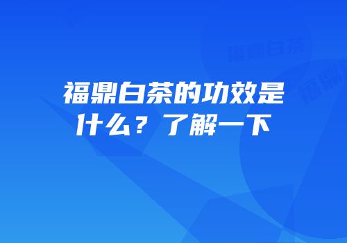 福鼎白茶的功效是什么？了解一下