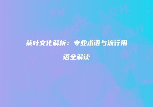 茶叶文化解析：专业术语与流行用语全解读