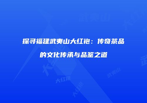 探寻福建武夷山大红袍：传奇茶品的文化传承与品鉴之道