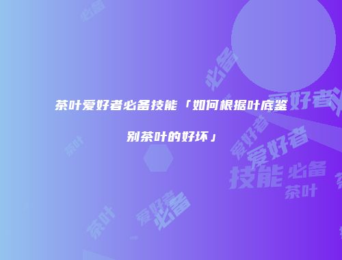 茶叶爱好者必备技能「如何根据叶底鉴别茶叶的好坏」