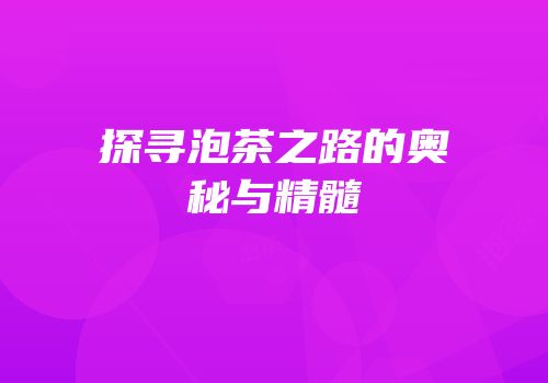 探寻泡茶之路的奥秘与精髓