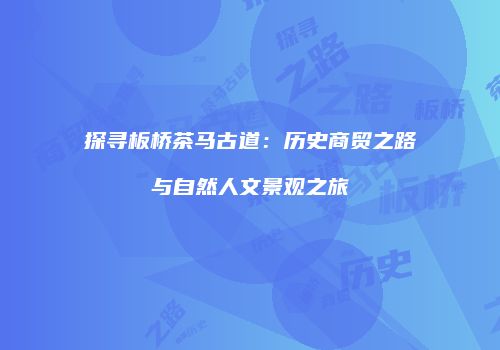 探寻板桥茶马古道：历史商贸之路与自然人文景观之旅