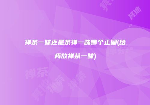 禅茶一味还是茶禅一味哪个正确(给我放禅茶一味)