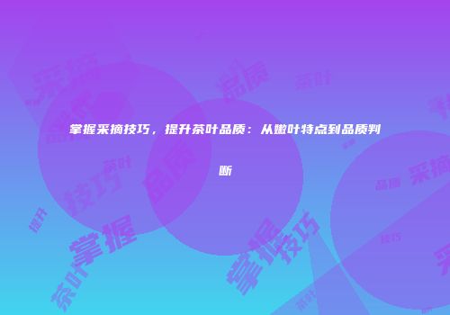 掌握采摘技巧，提升茶叶品质：从嫩叶特点到品质判断
