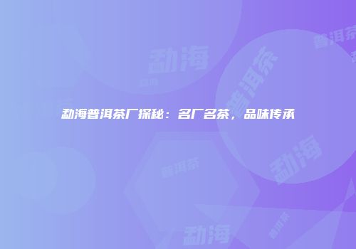 勐海普洱茶厂探秘：名厂名茶，品味传承