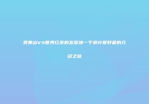 武夷山VS世界红茶的发源地一个茶叶爱好者的介绍之旅