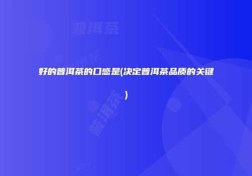 好的普洱茶的口感是(决定普洱茶品质的关键)