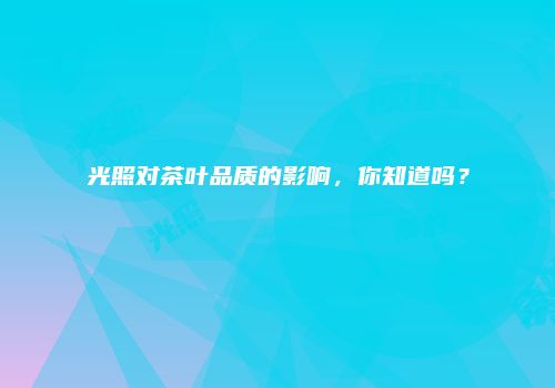 光照对茶叶品质的影响，你知道吗？