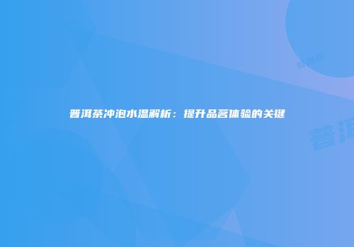 普洱茶冲泡水温解析：提升品茗体验的关键