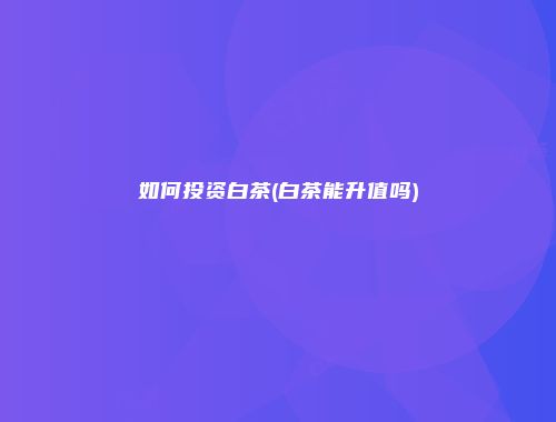 如何投资白茶(白茶能升值吗)