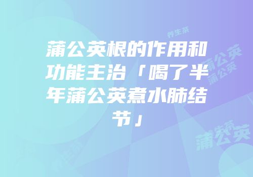 蒲公英根的作用和功能主治「喝了半年蒲公英煮水肺结节」