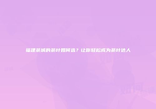 福建茶城的茶叶如何选？让你轻松成为茶叶达人