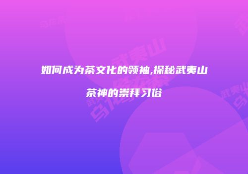 如何成为茶文化的领袖,探秘武夷山茶神的崇拜习俗