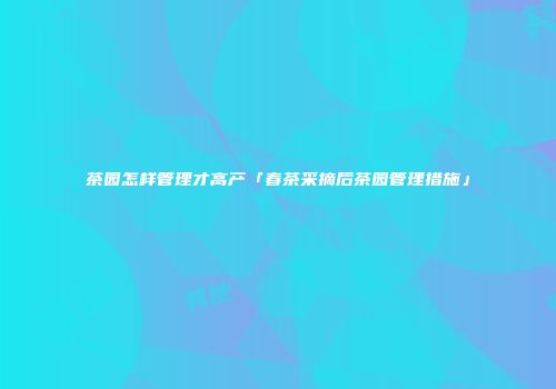 茶园怎样管理才高产「春茶采摘后茶园管理措施」