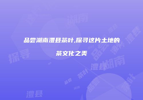 品尝湖南澧县茶叶,探寻这片土地的茶文化之美