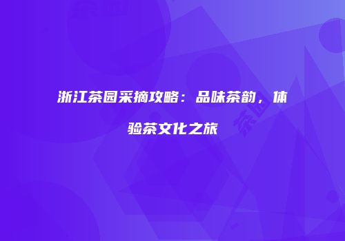 浙江茶园采摘攻略：品味茶韵，体验茶文化之旅