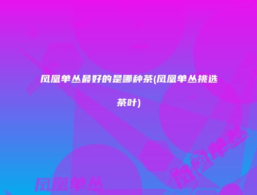 凤凰单丛最好的是哪种茶(凤凰单丛挑选茶叶)