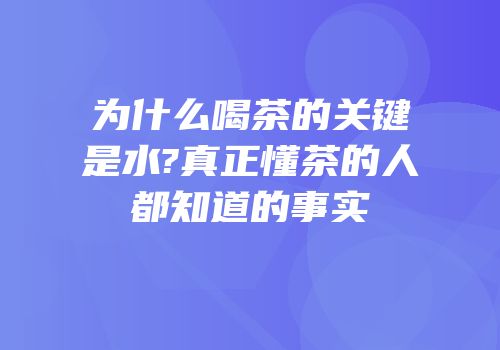 为什么喝茶的关键是水?真正懂茶的人都知道的事实