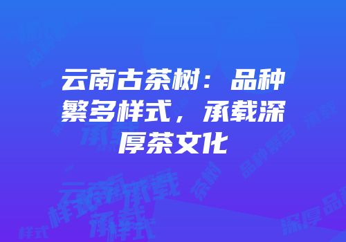 云南古茶树：品种繁多样式，承载深厚茶文化