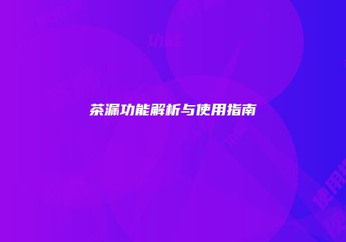 茶漏功能解析与使用指南
