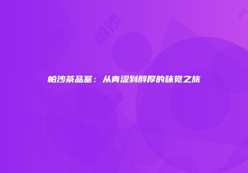 帕沙茶品鉴：从青涩到醇厚的味觉之旅