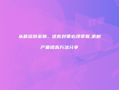 从栽培到采摘，这些对策必须掌握,茶树产量提高方法分享
