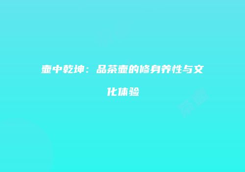 壶中乾坤：品茶壶的修身养性与文化体验
