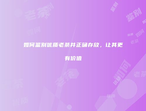 如何鉴别优质老茶并正确存放，让其更有价值