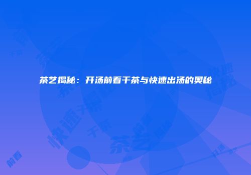 茶艺揭秘：开汤前看干茶与快速出汤的奥秘