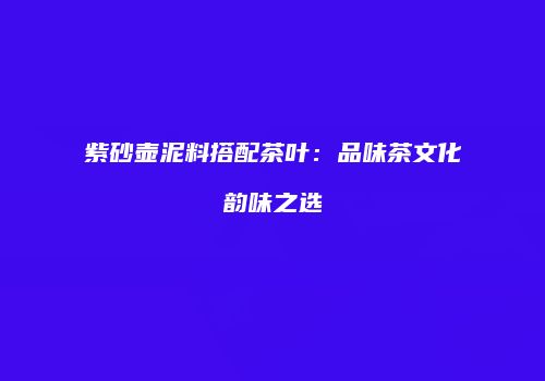 紫砂壶泥料搭配茶叶：品味茶文化韵味之选