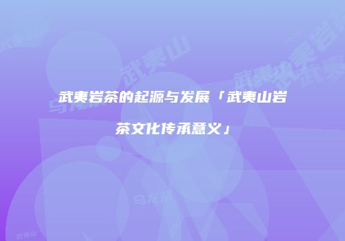 武夷岩茶的起源与发展「武夷山岩茶文化传承意义」
