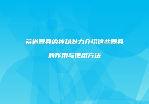 茶道器具的神秘魅力介绍这些器具的作用与使用方法