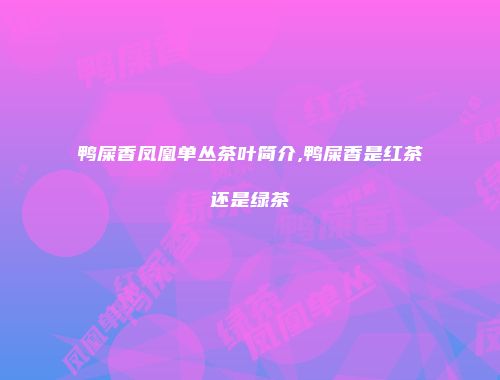 鸭屎香凤凰单丛茶叶简介,鸭屎香是红茶还是绿茶