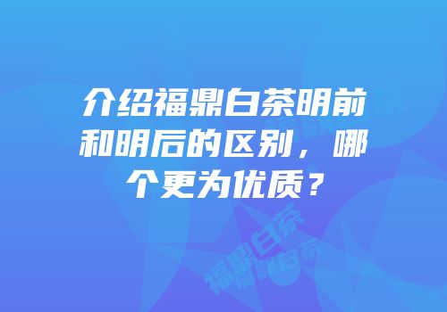 介绍福鼎白茶明前和明后的区别，哪个更为优质？