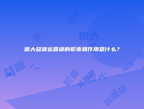 国大益源运营部的职责和作用是什么？