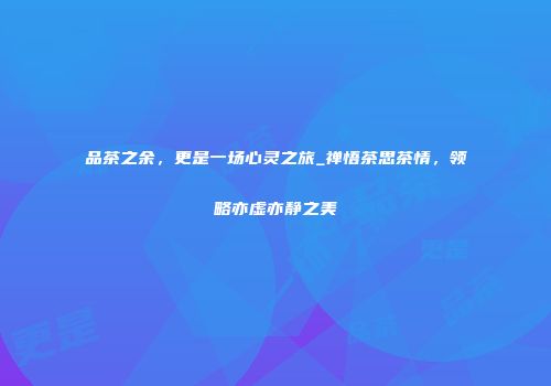 品茶之余，更是一场心灵之旅_禅悟茶思茶情，领略亦虚亦静之美