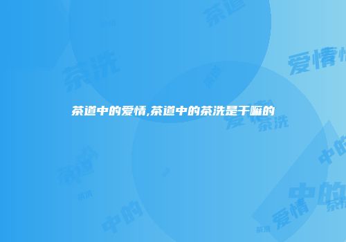 茶道中的爱情,茶道中的茶洗是干嘛的