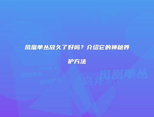 凤凰单丛放久了好吗？介绍它的神秘养护方法