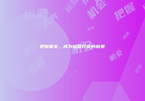 把握机会，成为运营行业的新贵