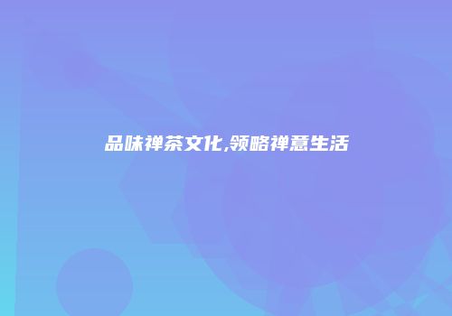 品味禅茶文化,领略禅意生活