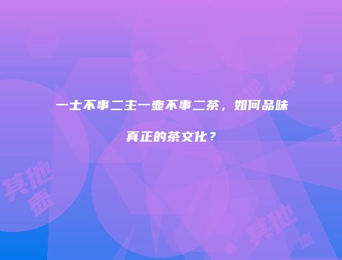 一士不事二主一壶不事二茶，如何品味真正的茶文化？