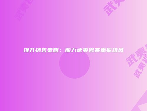 提升销售策略：助力武夷岩茶重振雄风