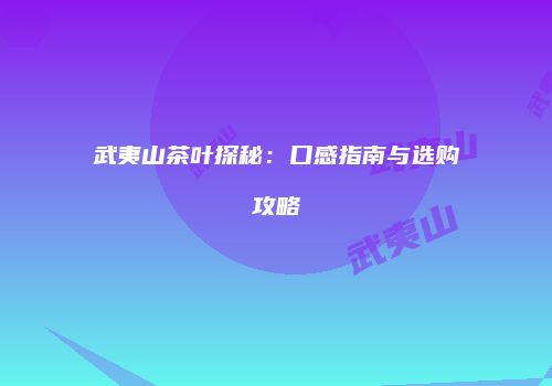 武夷山茶叶探秘：口感指南与选购攻略