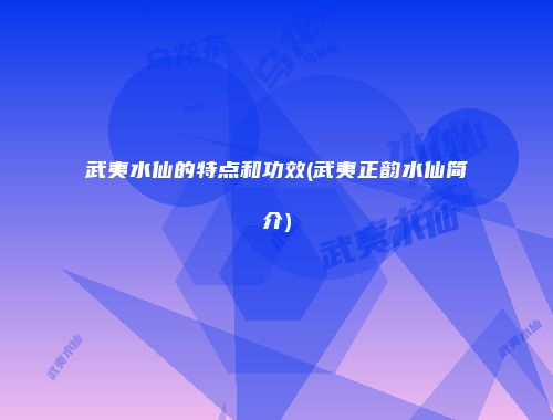 武夷水仙的特点和功效(武夷正韵水仙简介)