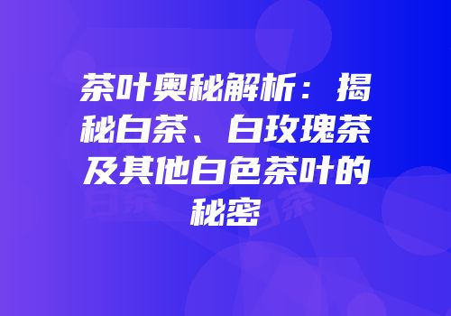 茶叶奥秘解析：揭秘白茶、白玫瑰茶及其他白色茶叶的秘密