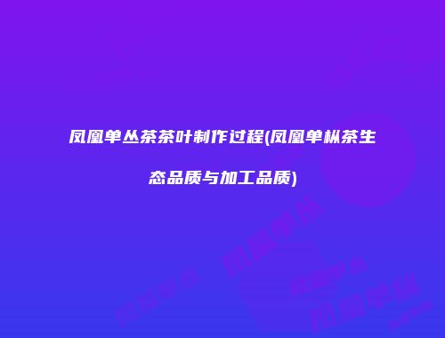 凤凰单丛茶茶叶制作过程(凤凰单枞茶生态品质与加工品质)