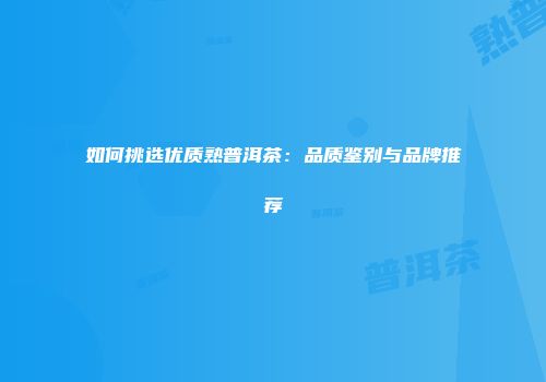 如何挑选优质熟普洱茶：品质鉴别与品牌推荐